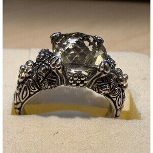 Barbara Bixby Classic Lemon Quartz Sterling Silver 18k Gold Ring Size 9.5